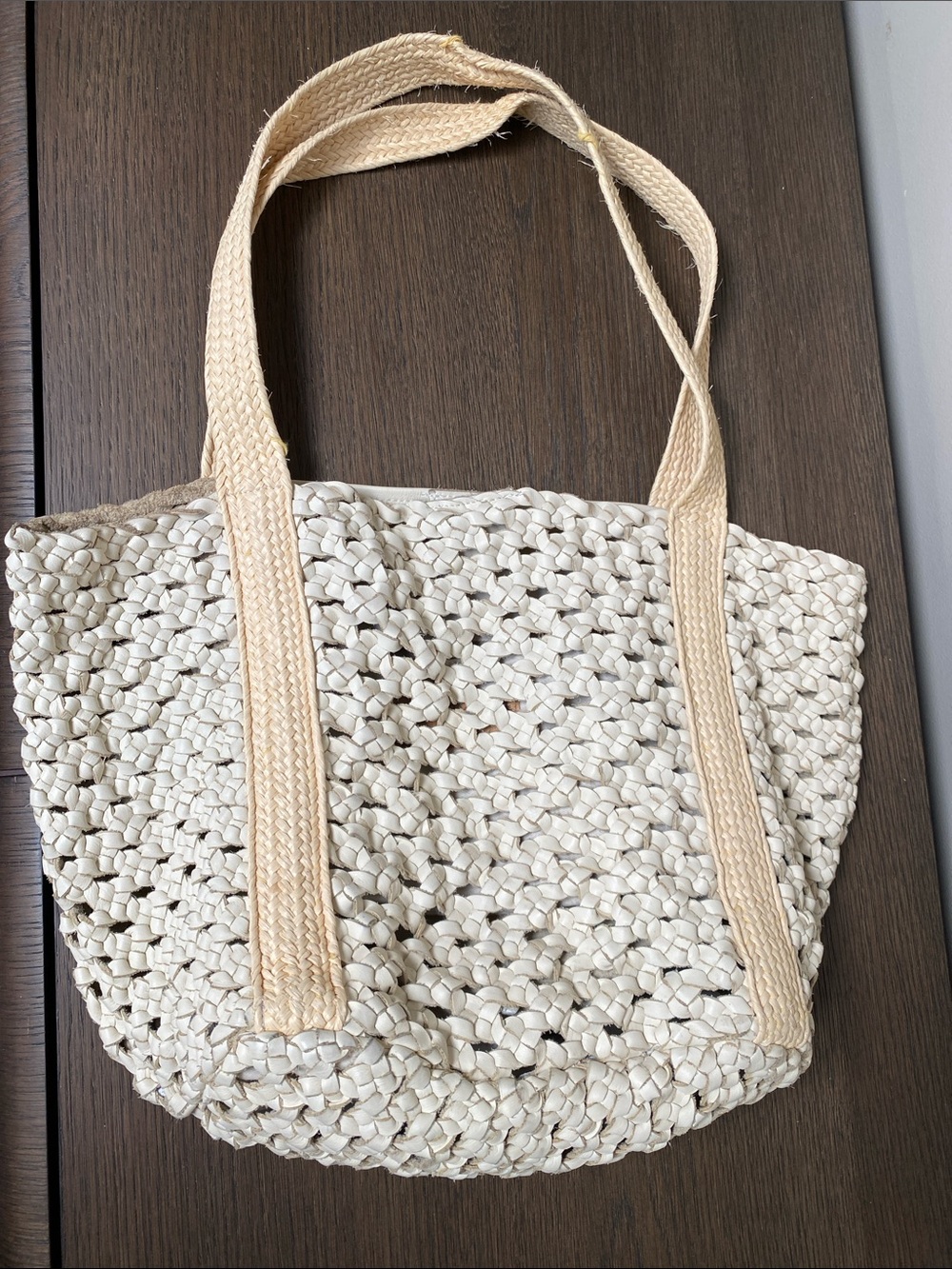 Claramonte Romeo Basket Tote Cream Leather Braided Handbag